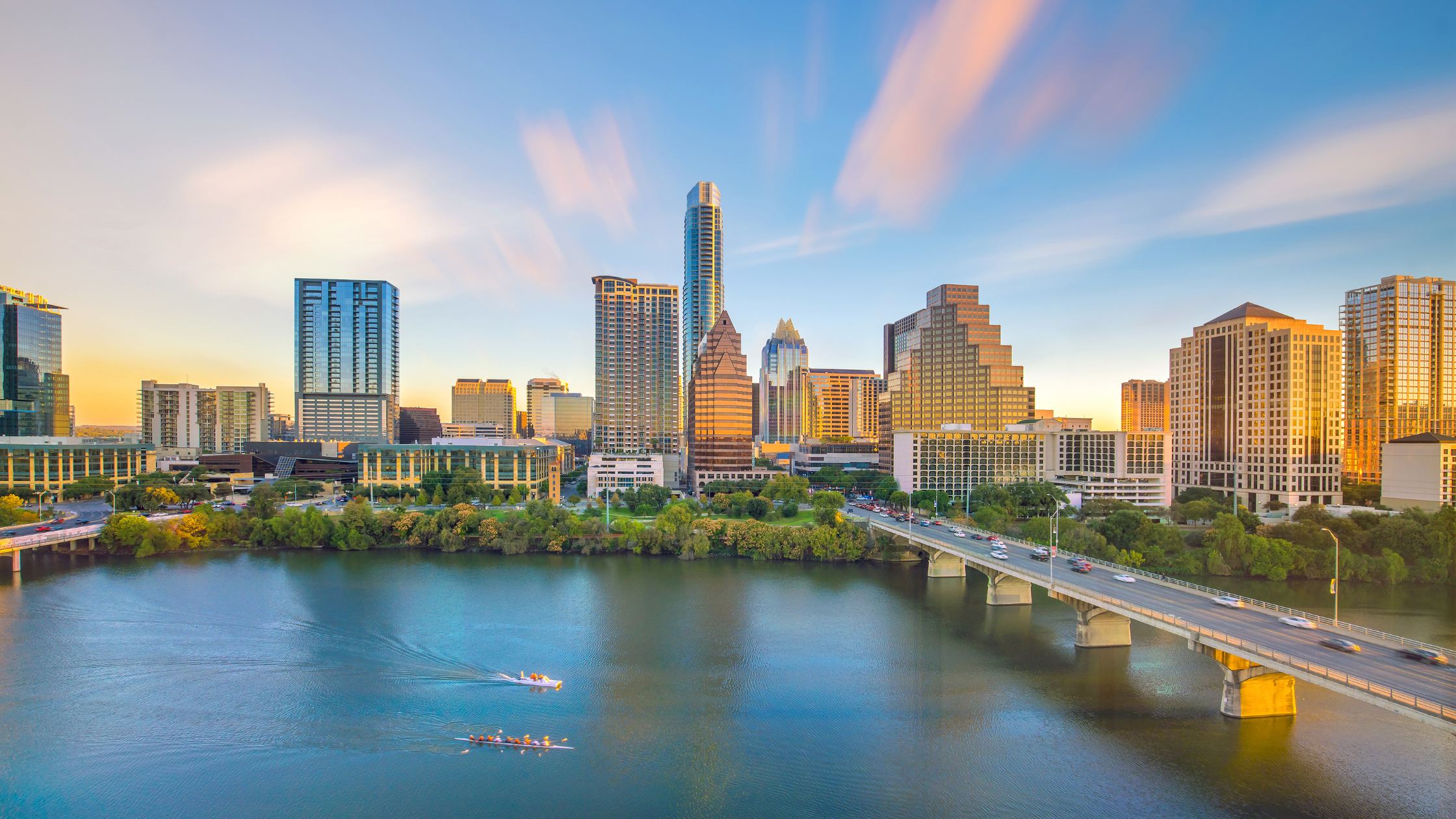 Commercial Properties & Skyline View of Austin Texas Waterfront